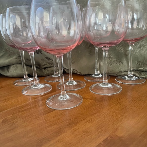 Set of 8 Waterford Marquis Pink Polka Dot Wine Glasses 8 5/8” - Picture 3 of 14